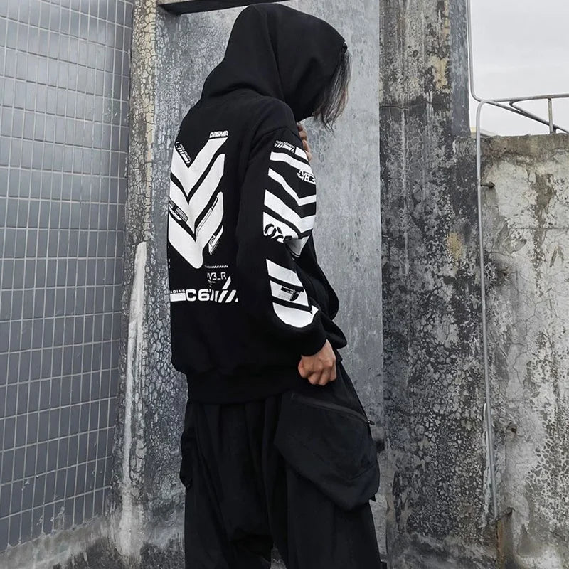 2025 Punk Hoodie Men Fashion Creative Print Sweatshirt Pullover Harajuku Hip Hop Streetwear Tactical Functional Hoodies Techwear
