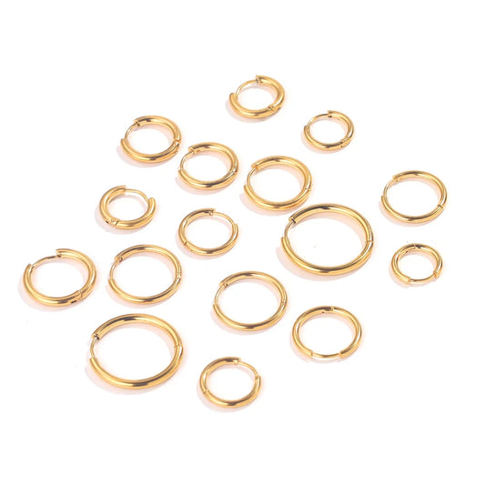 6pcs Stainless Steel Hoop Earrings – 18K Gold Plated Punk Hip-Hop Jewelry