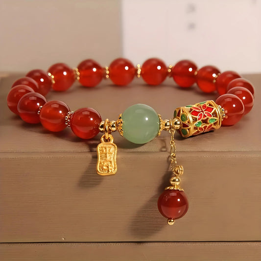 1pc Lucky Bracelet for Women Men, Retro Synthetic Red Agate Bracelet For Family Friend, Niche Red Bead Bracelet