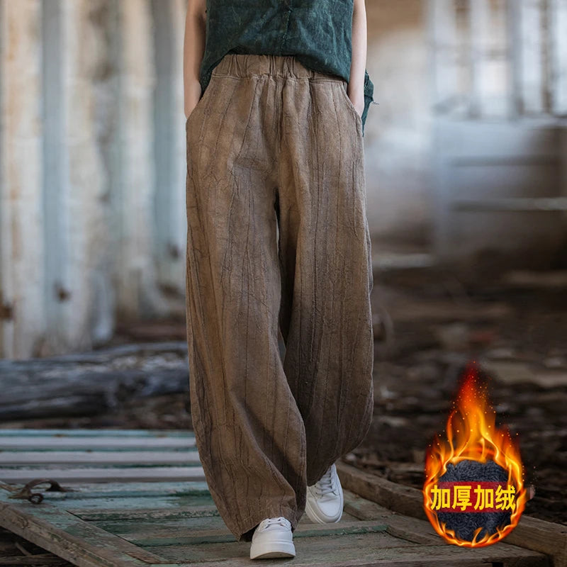 Elegant Women's Cotton Linen Baggy Cargo Pants Vintage Elastic Waist Yoga Trousers Loose Casual Long Wide Leg Oversize Clothes