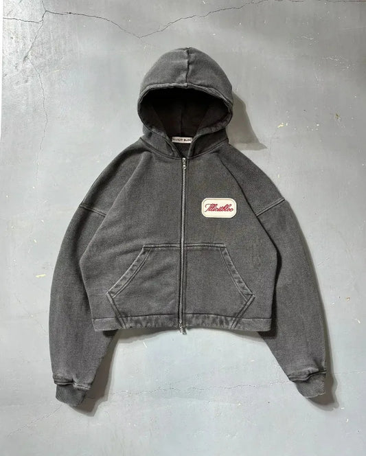 Fashion Trend New Solid Color Letter Patch Hooded Zipper Sweater Men Y2K Hip Hop Vintage Harajuku Joker Couple Sports Hoodie