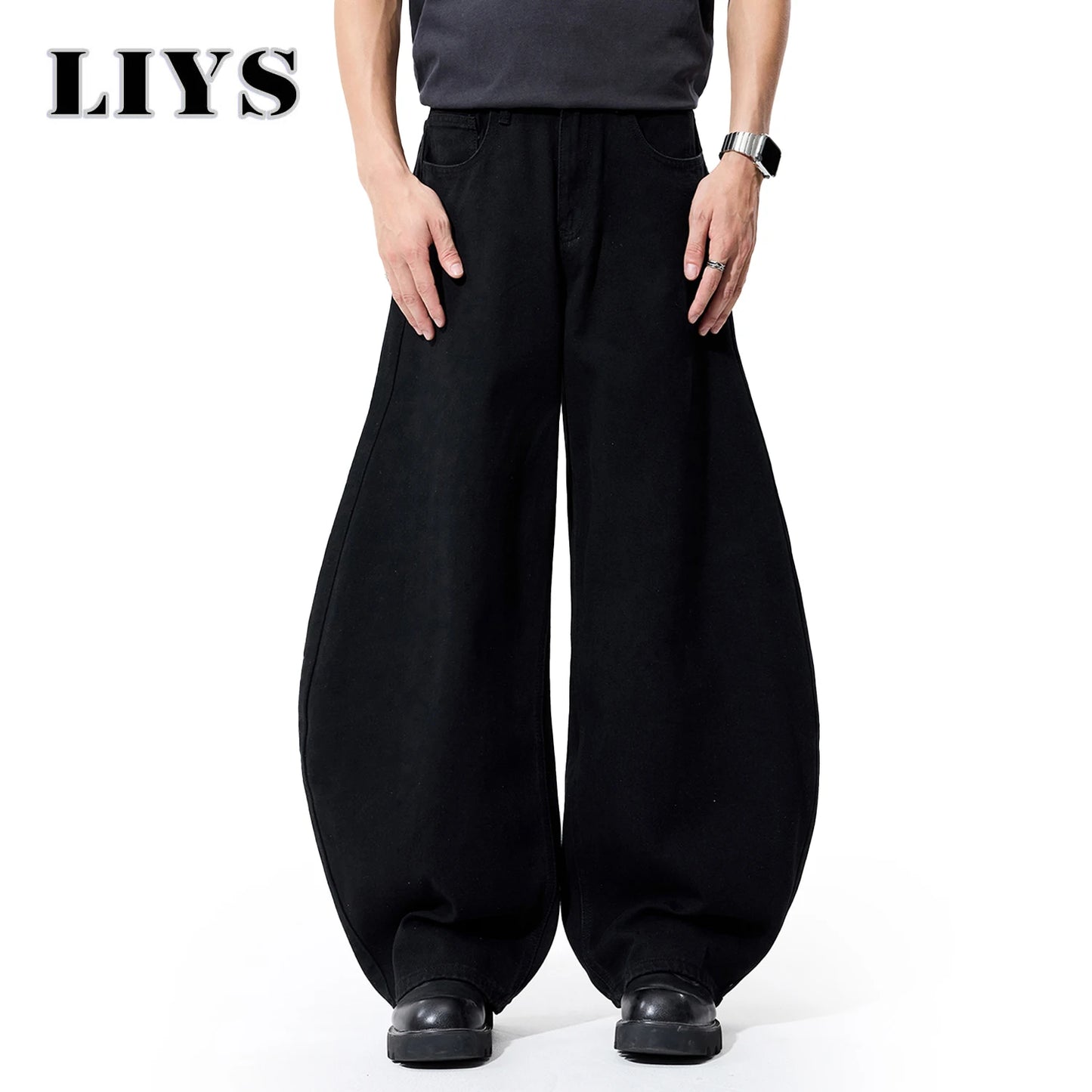 2025 Autumn Men's Retro Grey Black Loose Wide Leg Jeans American Street Baggy Goth Pants Man Designer Jeans Y2K Denim Pants