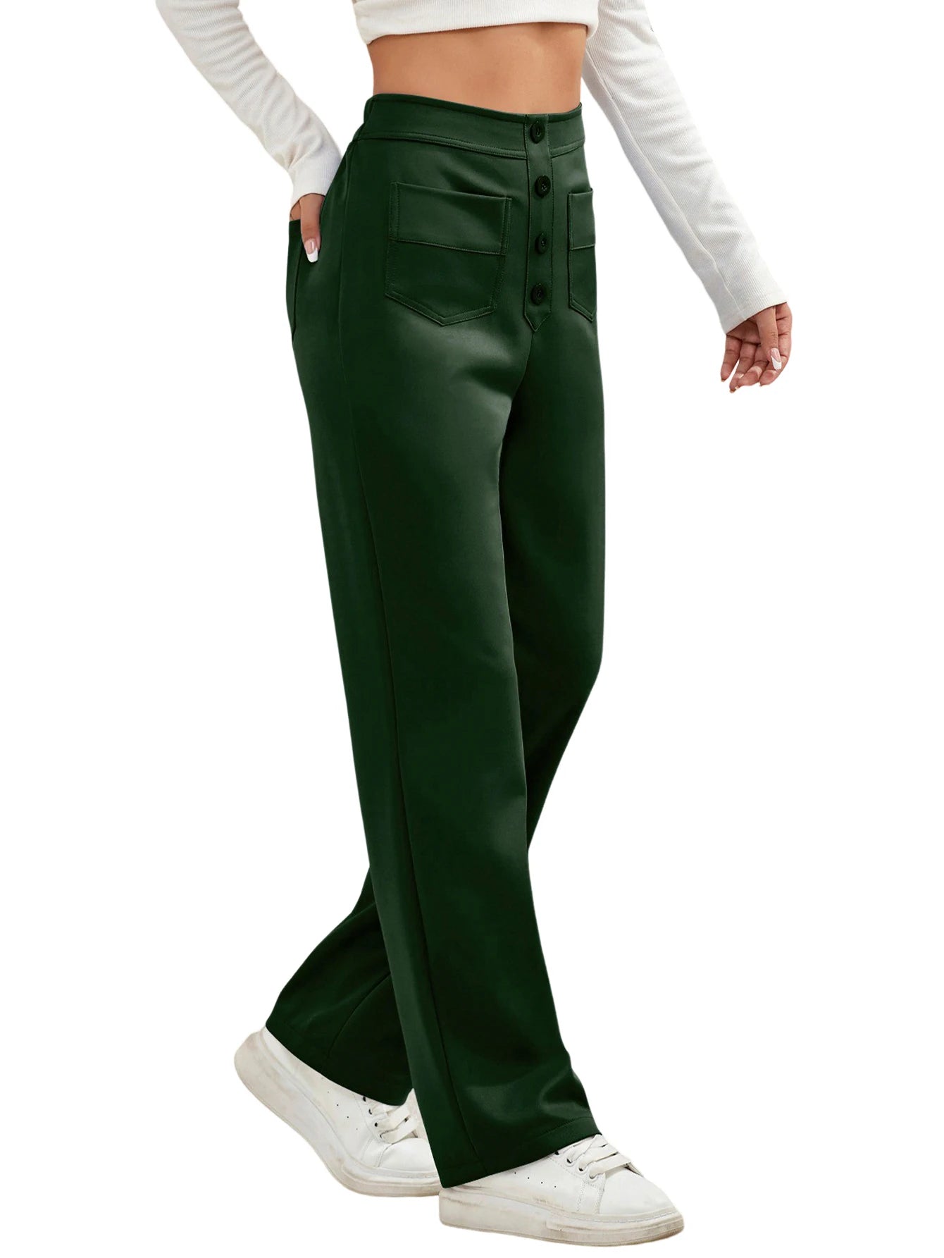 Women Sweatpants 2024 High-Waisted Multi-Pocket Cargo Pants Elegant Full-Length Casual Pants Blackish