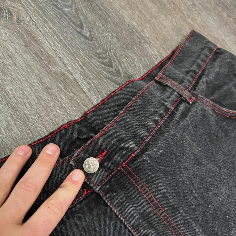 Y2K Vintage Jeans Harajuku Spider Web Printing Black Loose Wide Leg pants Hip Hop Men Women Punk Rock Streetwear Wide Leg Jeans