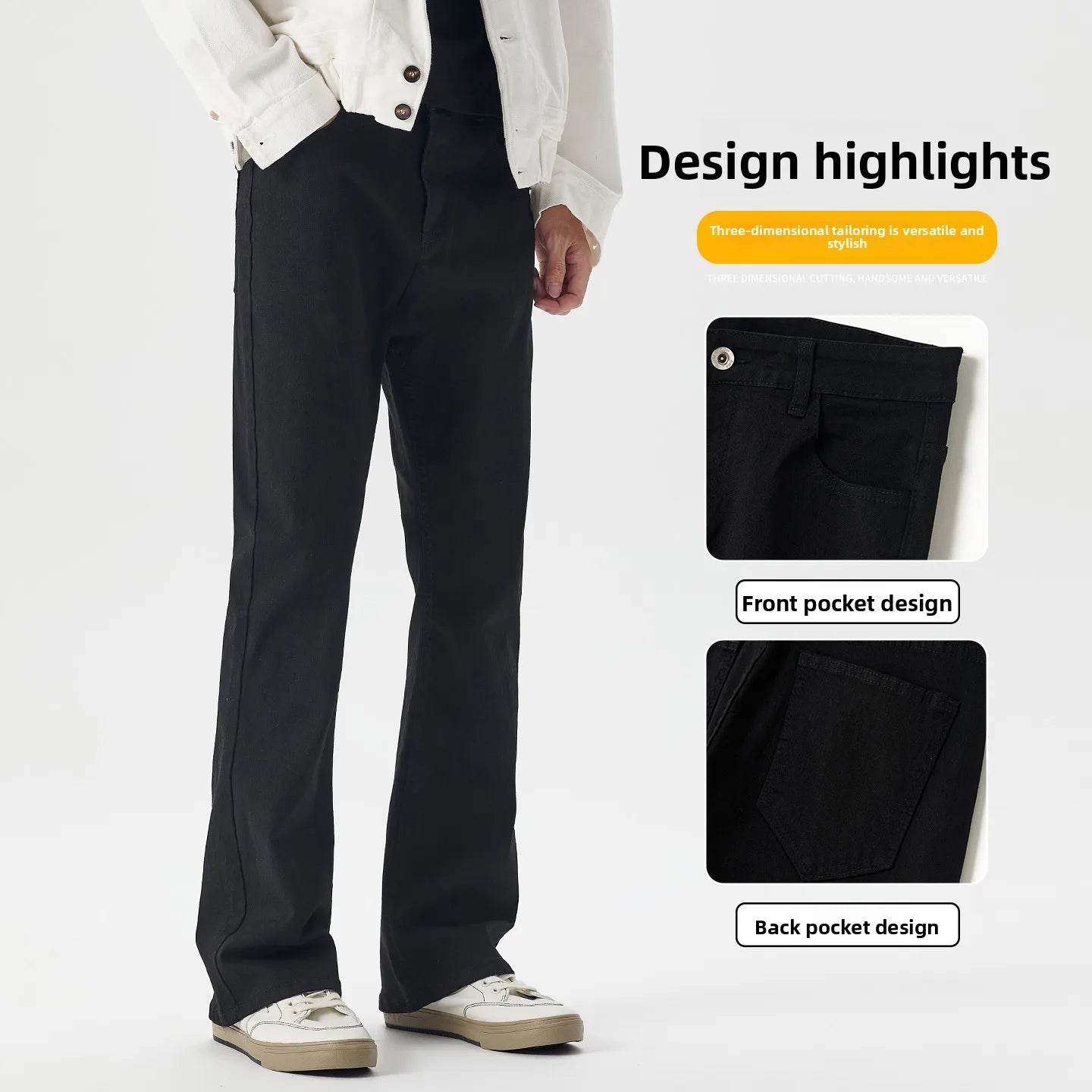 N-style Retro Korean Version of High Street Micro Horn Loose Slimming Tie-in Straight Black Autumn and Winter Jeans Man