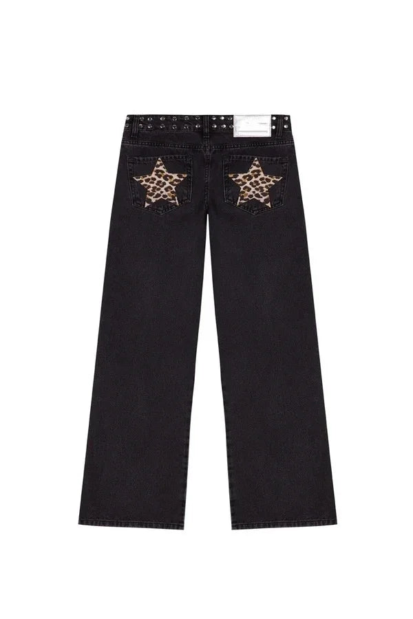 ONE DILEMMA Blue Five-Pointed Star High Waited Jeans Y2K Street Harajuku Baggy Jeans Women Clothing Casual Straight Denim Pants