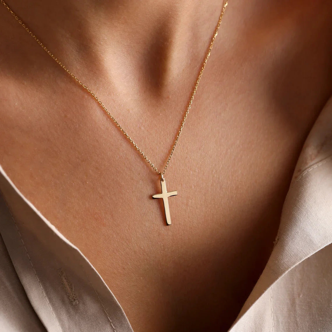 Fashion Stainless Steel Cross Gold Silver Color Necklace for Women Men Exquisite Chain Necklaces Jewelry Birthday Present
