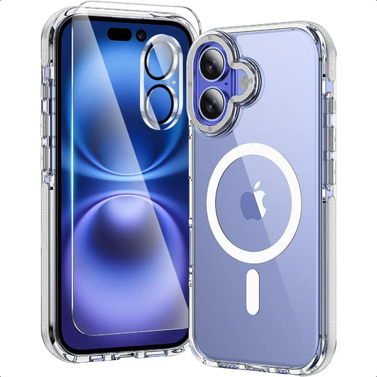 3 in 1 for iPhone 16 Case Clear with MagSafe YellowingResistant Acrylic Back Shockproof Guard Corners MilitaryGrade Protection