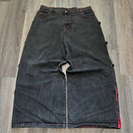 Y2K Vintage Jeans Harajuku Spider Web Printing Black Loose Wide Leg pants Hip Hop Men Women Punk Rock Streetwear Wide Leg Jeans