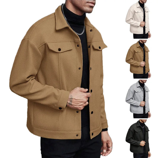 2025 autumn and winter new style, turtleneck woolen jacket, men's casual sports business jacket, pure color, classic version
