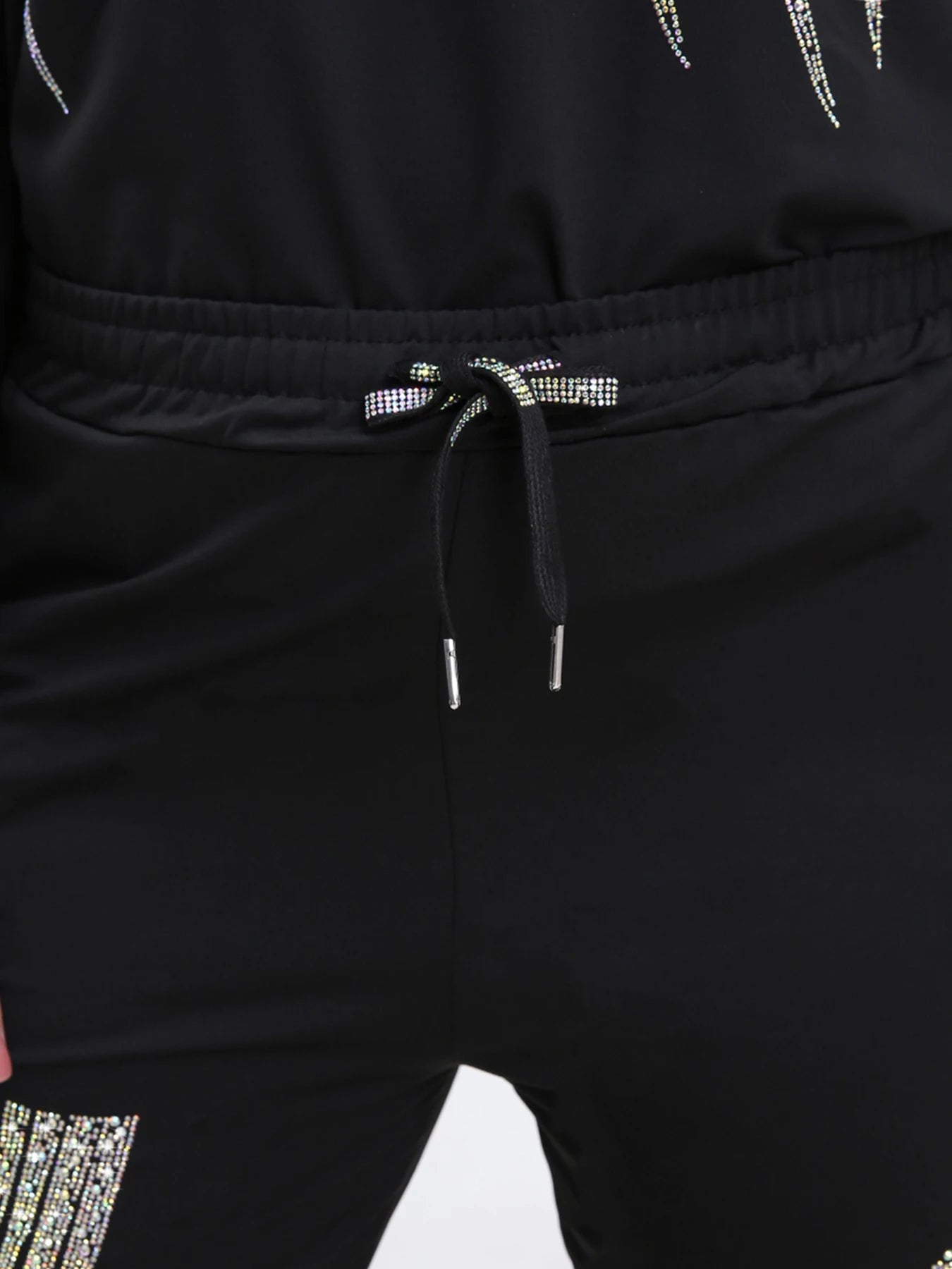 Plus Size Sweatpants for Women Drawstring Rhinestones Graphic High Waisted Joggers with Pockets Elastic Waist Casual