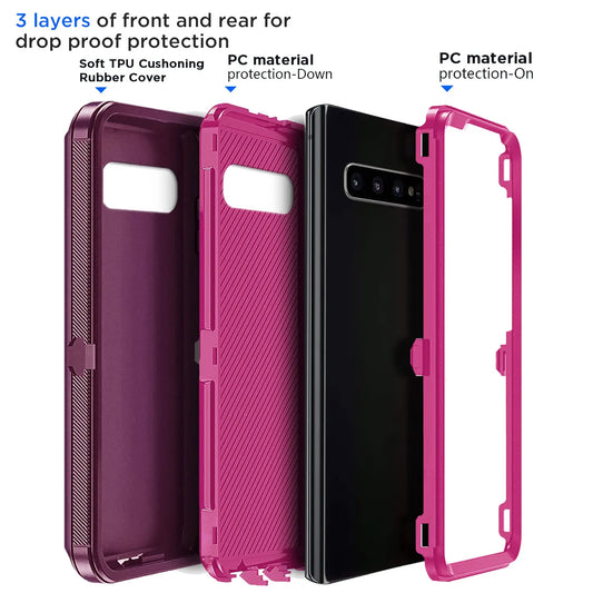 Red For Samsung Galaxy S10+ Plus S10 S10E Case Heavy Duty Shockproof Hard Protective Rugged Hybrid 3in1 Layers Phone Cover