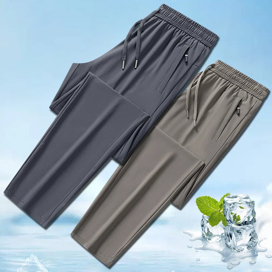 Ice Silk Men's trousers 2024 summer black-and-gray thin style business casual pants outdoor stretch breathable straight leg loos
