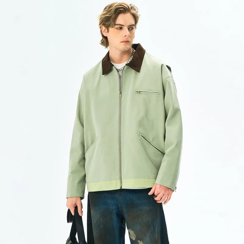 Men's Retro Canvas Detroit Hunting Jacket Heavyweight Pocket Cotton Work Jackets Lapel Collar Zipper Coats for Men Spring Fall