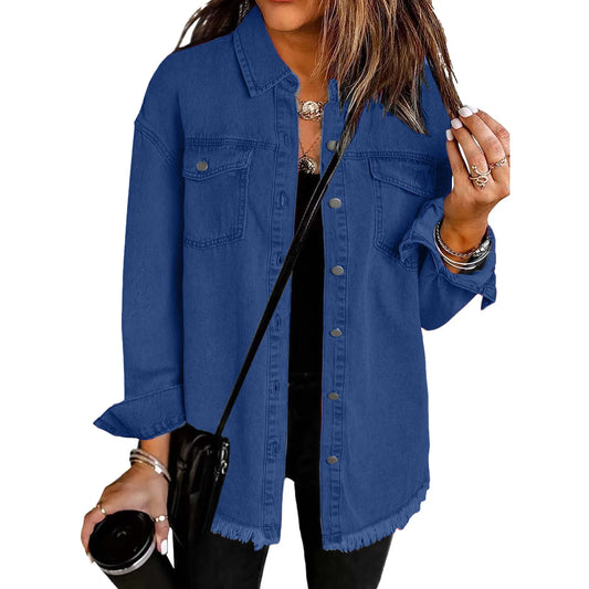 Jean Cardigans Women Fashion Washed Denim Shirt Jacket Autumn And Winter Personality Street Ruffled Denim Jacket For Women