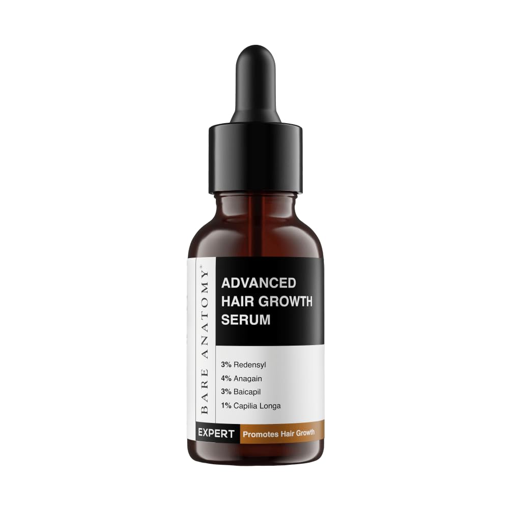 Bare Anatomy Advanced Hair Growth Serum| 3% Redensyl - 2x Better Results than Minoxidil | + 4% Anagain + 3% Baicapil | Rosemary, Biotin | Hair growth & Hair fall control serum for Women & Men | 30mL