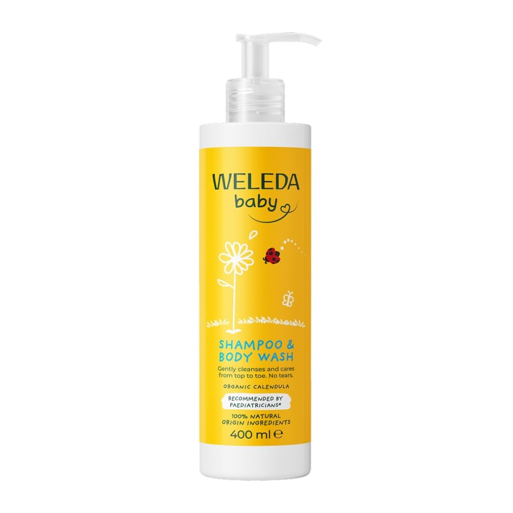 Weleda Baby Shampoo & Body Wash, Baby Bath, Kids Shampoo & Wash, Sensitive Calendula, Dermatologically Tested, Certified Natural, 96% Recycled Packaging, 400ml, Packaging May Vary