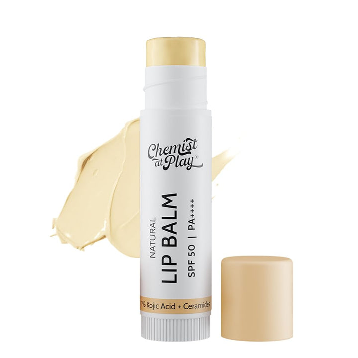 Chemist At Play's Natural Lip Balm| Repairs Chapped Lips Brightens Dark Lips | 1% Kojic Acid| SPF 50 PA++++| For men and women| 4.5gm Halalzen