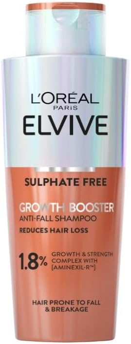 L'Oreal Paris Shampoo For Hair Growth And Anti Hair Loss, Elvive Growth Booster With Aminexil And Niacinamide, Prevents Hair Thinning and Reduces Loss In 12 Weeks For Visibly Fuller Hair, 200ml Halalzen
