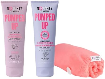 Noughty Pumped Up Volumising Bundle – Shampoo, Conditioner & Microfibre Towel for Lightweight Lift, Fullness & Reduced Breakage
