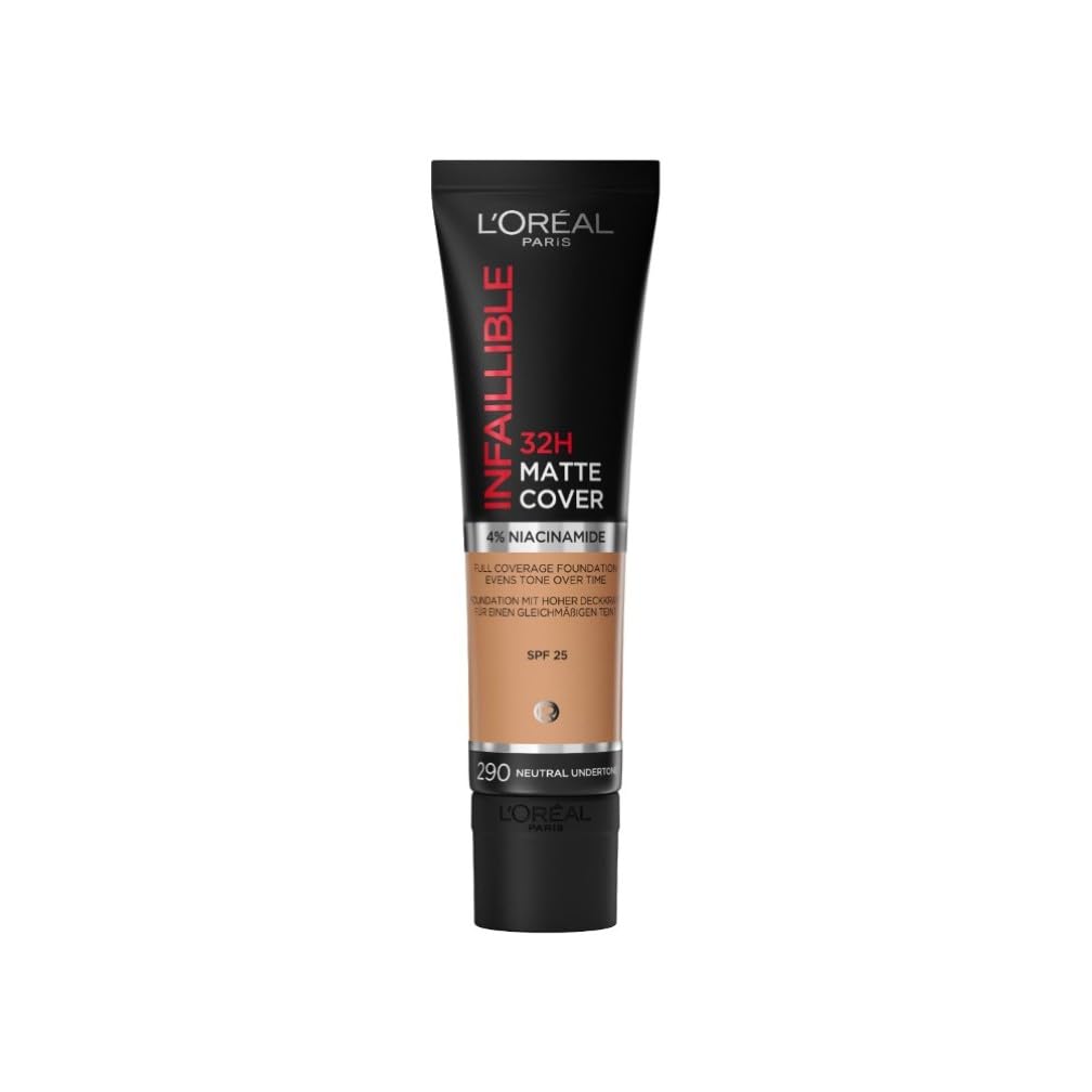 L'Oreal Paris Cover Liquid Foundation, With 4% Niacinamide, Long Lasting, Natural Finish, Available in 20 Shades, SPF 25, Infallible 32H Matte Cover, Shade 110, 30ml Halalzen