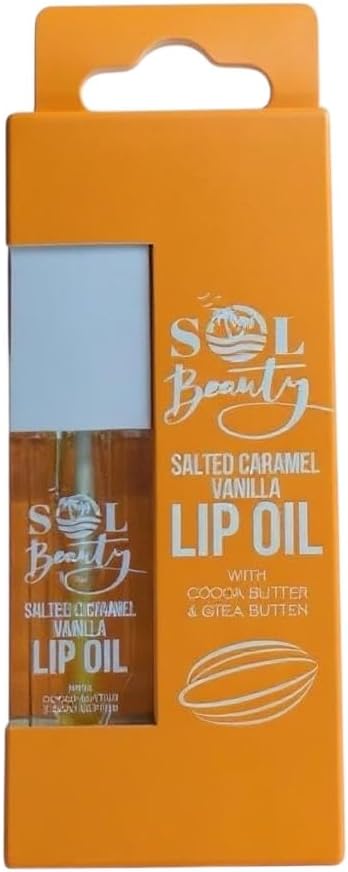 Sol Beauty Salted Caramel Vanilla Lip Oil with Cocoa Butter and Shea Butter, Hydrate and Soften your Lips, Vegan Friendly and Cruelty Free Lip Oil 3g
