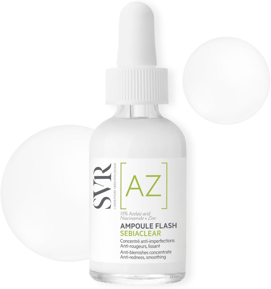 SVR SEBIACLEAR Ampoule [AZ] Flash 15% Azelaic Acid Serum, Retexturises Acne-prone, Oily, Combination Skin. 8% Omega Ceramides + 5% Niacinamide, 30ml