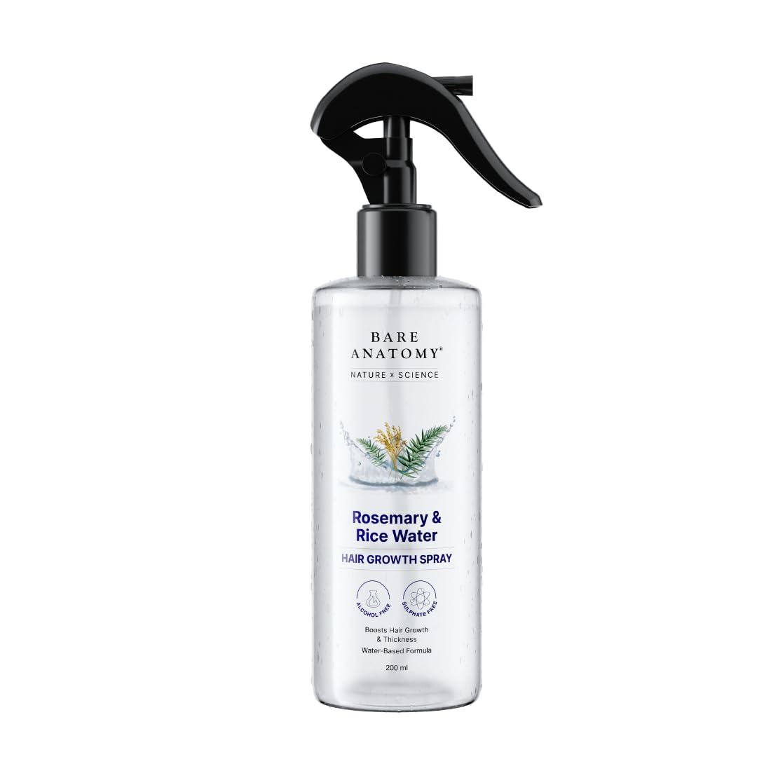 Bare Anatomy Rosemary & Rice Water Growth Spray | Thicker, Voluminous & Hydrated Hair | Reduces Breakage | Non Greasy & Fast Absorbing | 100% Natural Extract | All Hair Types | 100ml