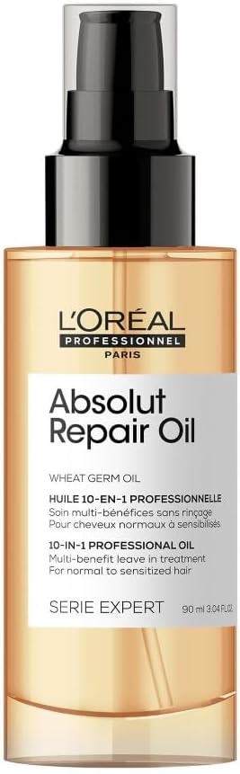 L’Oréal Professionnel Absolut Repair 10-in-1 Leave-in Oil, With Protein And Gold Quinoa for Dry And Damaged Hair, Serie Expert, 90 ml