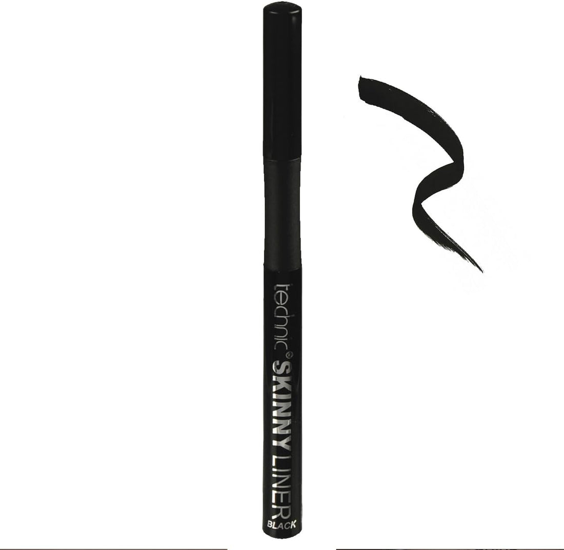 Technic Skinny Felt Tip Liquid Eyeliner - Black Precision Tip & Soft Grip Pen For Long Lasting, Quick Flick Natural or Statement Looks - Suitable for Beginners - 1.5ml Halalzen