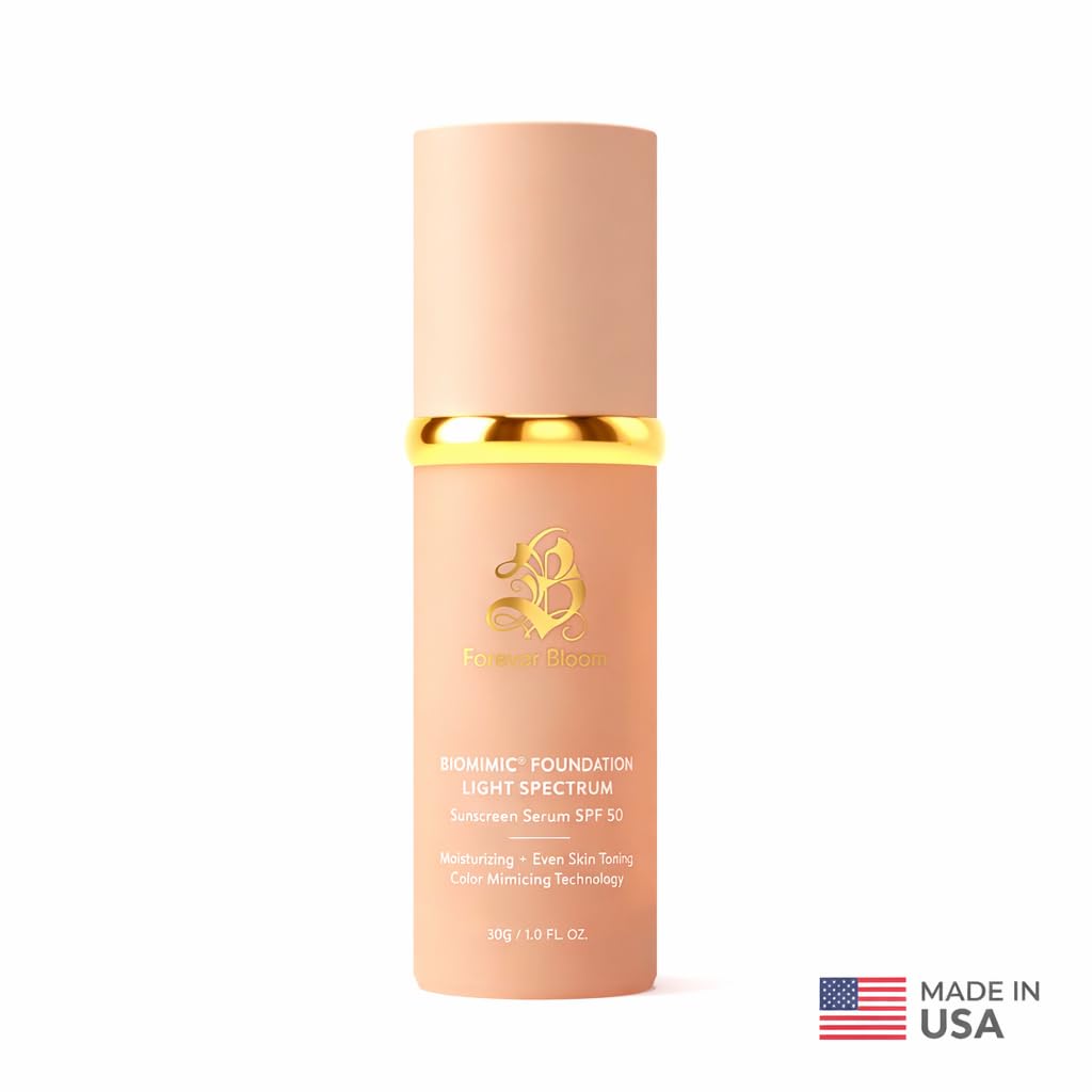 Bio Mimic Foundation Medium Spectrum by Forever Bloom; Protecting from Sun with SPF50; Foundation for Gym, Sports, Dancing Makeup for Mature & Sensitive Skin, Natural Finish Made in USA