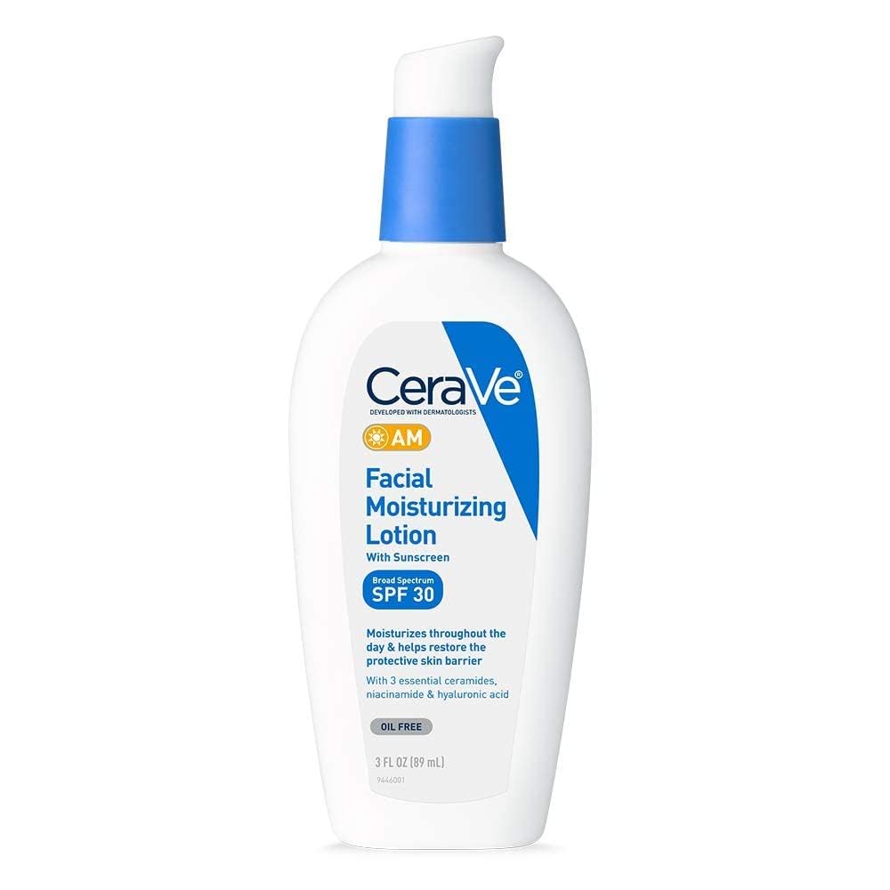 CeraVe AM Facial Moisturizing Lotion with SPF 30, Oil-Free Face Moisturizer with SPF, Formulated with Hyaluronic Acid, Niacinamide & Ceramides, Non-Comedogenic, Broad Spectrum Sunscreen, 3 Ounce Halalzen