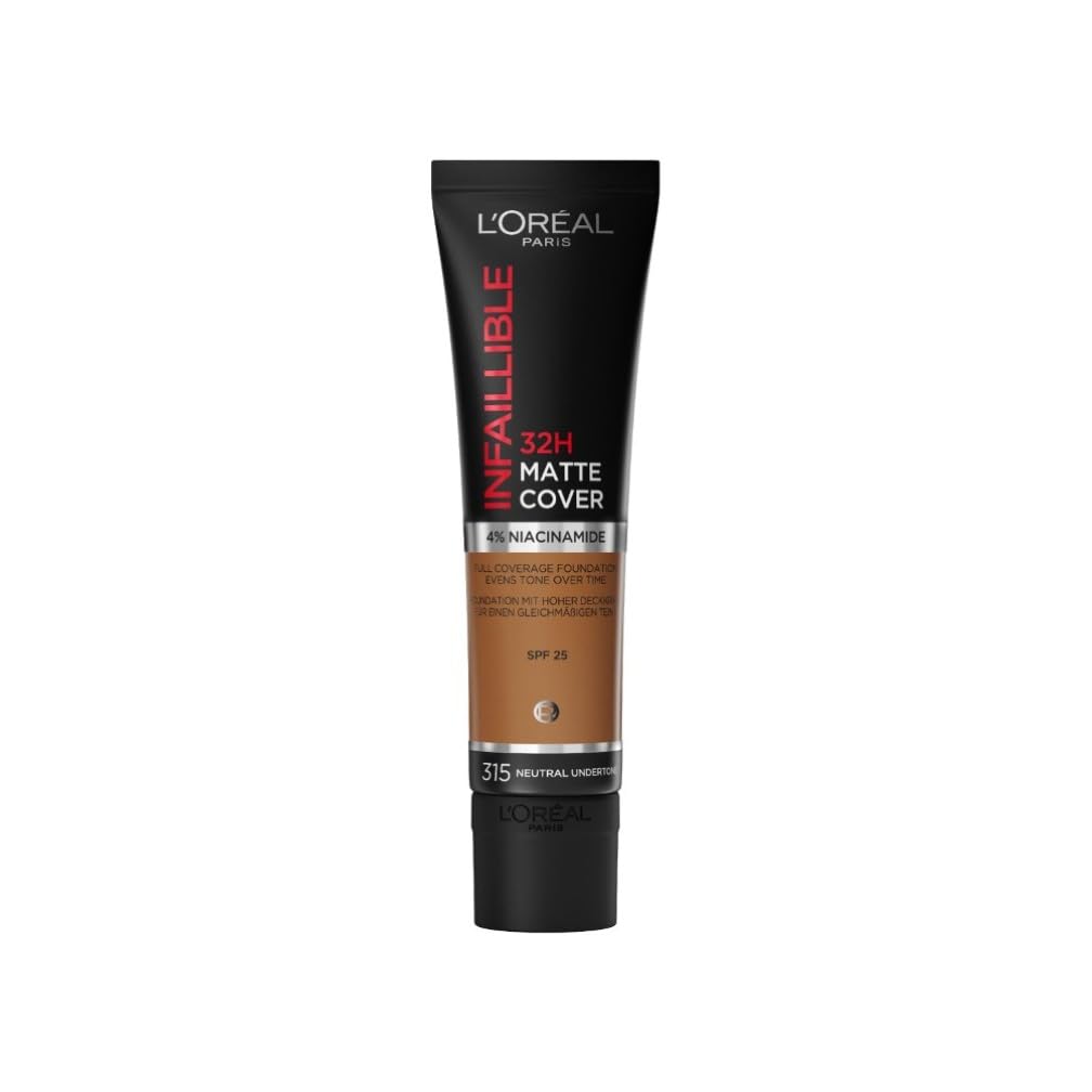 L'Oreal Paris Cover Liquid Foundation, With 4% Niacinamide, Long Lasting, Natural Finish, Available in 20 Shades, SPF 25, Infallible 32H Matte Cover, Shade 110, 30ml Halalzen