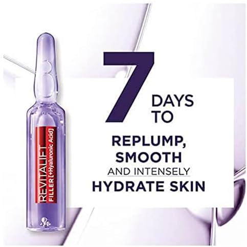L'Oreal Paris Revitalift Filler Replumping Hyaluronic Acid Ampoules, Intensive 7-Day Treatment To visibly Smooth, Replump Skin & Reduce Fine Lines, 7 x 1.3ml