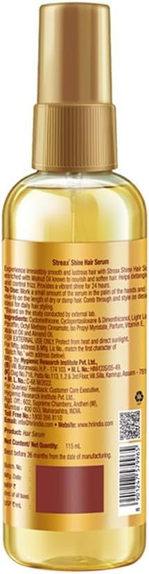 Streax Hair Serum Enriched with Walnut Oil Gives Frizz-free Satin Smooth Hair 100ml (3.5 Oz)
