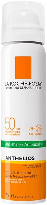 La Roche-Posay Anthelios Invisible Fresh Mist Sunscreen SPF50, Anti-Shine Spray For Oily Skin, Broad Spectrum UVA UVB Protection, Infrared Pollution Shield, Water Resistant, On-The-Go, 75ml