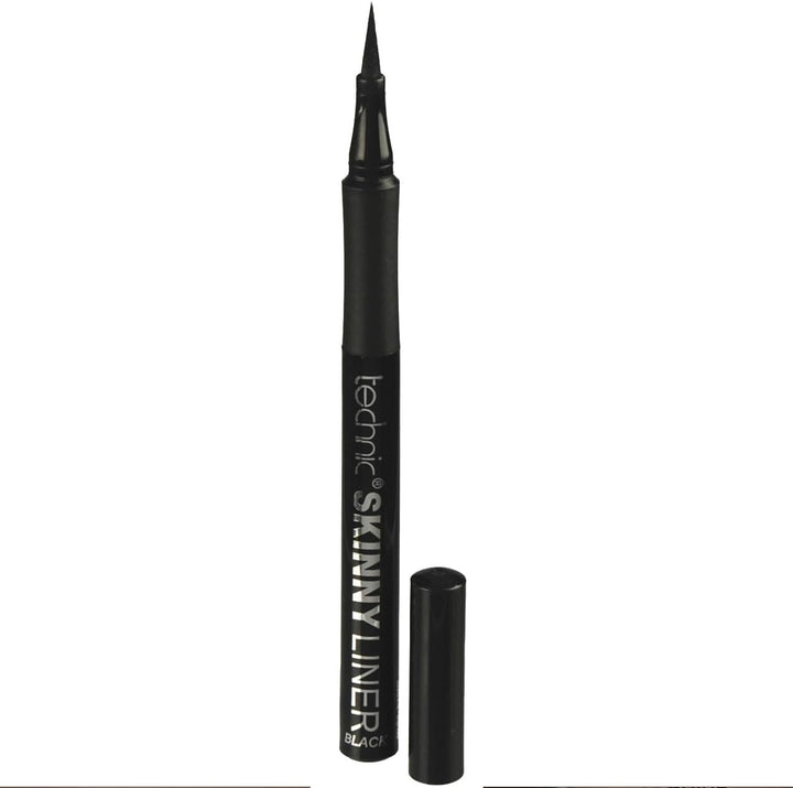 Technic Skinny Felt Tip Liquid Eyeliner - Black Precision Tip & Soft Grip Pen For Long Lasting, Quick Flick Natural or Statement Looks - Suitable for Beginners - 1.5ml Halalzen