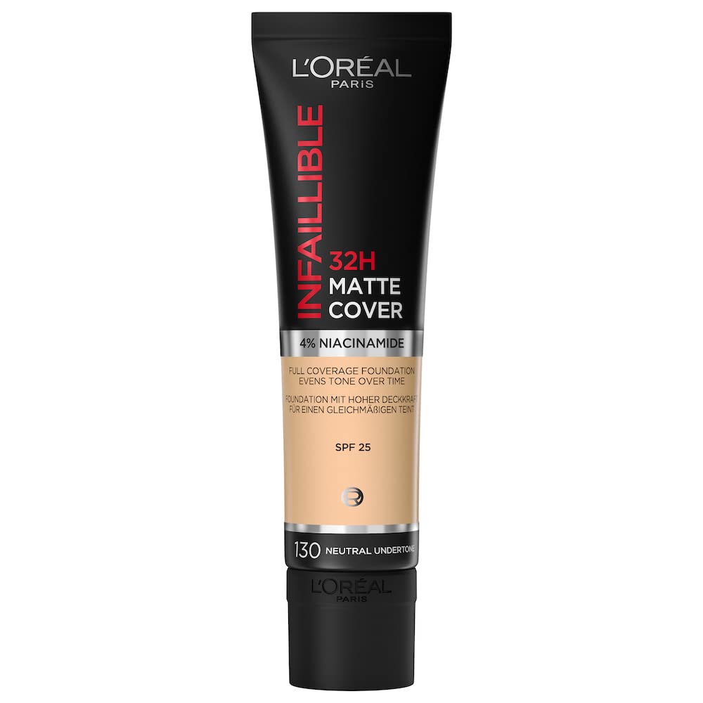L'Oreal Paris Cover Liquid Foundation, With 4% Niacinamide, Long Lasting, Natural Finish, Available in 20 Shades, SPF 25, Infallible 32H Matte Cover, Shade 110, 30ml Halalzen