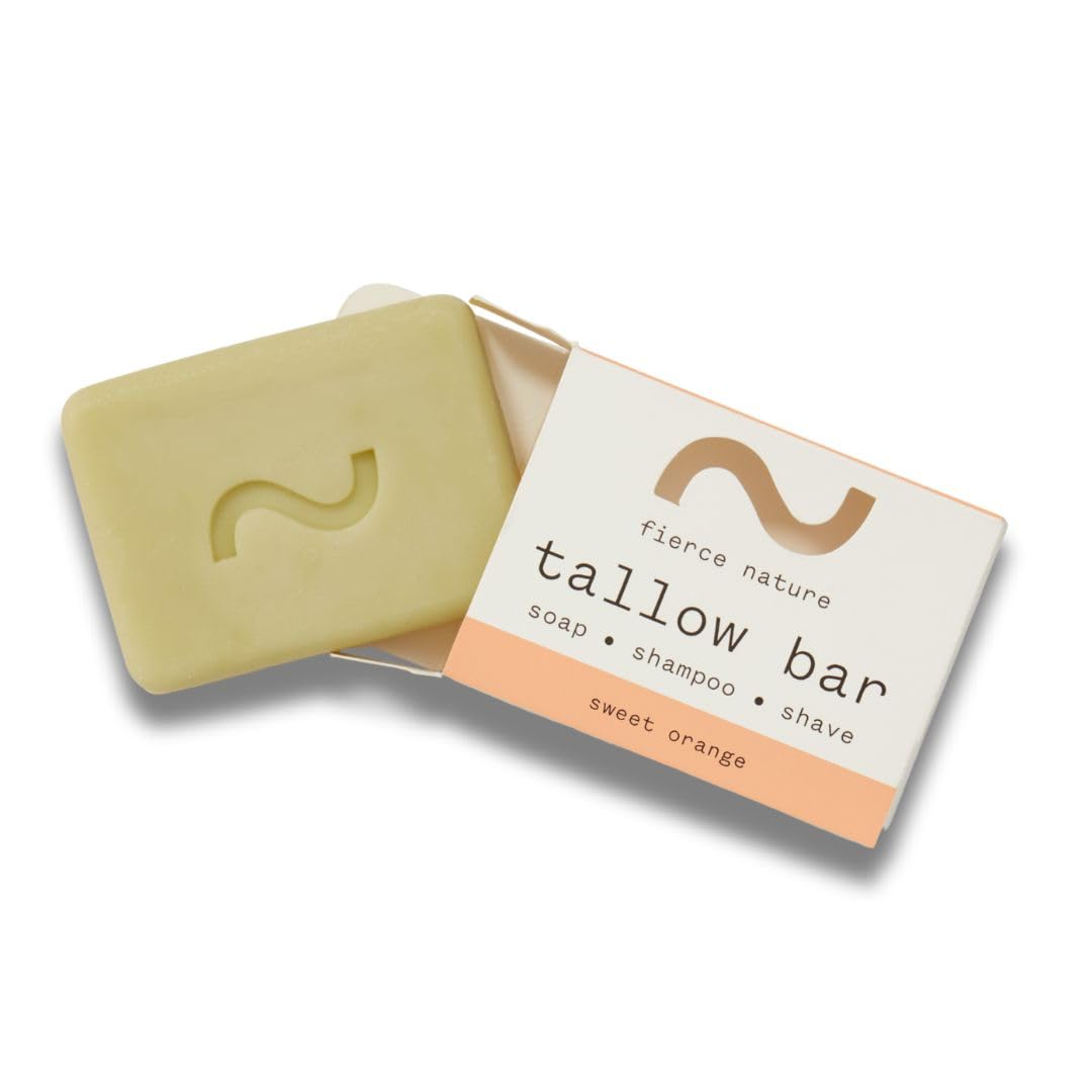 Fierce Nature Multi-Use Pure Tallow Bar | Organic & Natural Moisturising Bar for Face, Body, Hands & Hair | Non-Toxic Skincare Essential - Sweet Orange 80g Halalzen