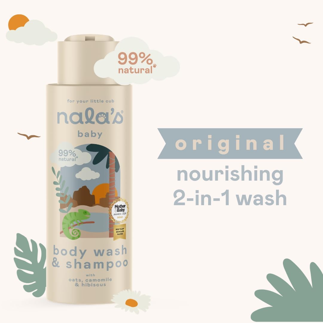 Nala's Baby Original Body Wash & Shampoo | Award-winning | 99% Natural | Dermatologically-tested and Paediatrician-approved | Tear-Free | Nourishing Oat and Shea Butter | Vegan | 400ml | Nalas Baby