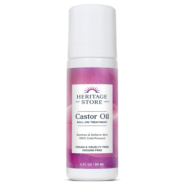 HERITAGE STORE Castor Oil Roll On Nourishing Treatment - Targeted Hydration for Skin Care, Hair Care, Quick and Easy Castor Oil Pack Wrap - Hexane Free, Vegan, Cruelty Free, 60-Day Guarantee, 3oz Halalzen