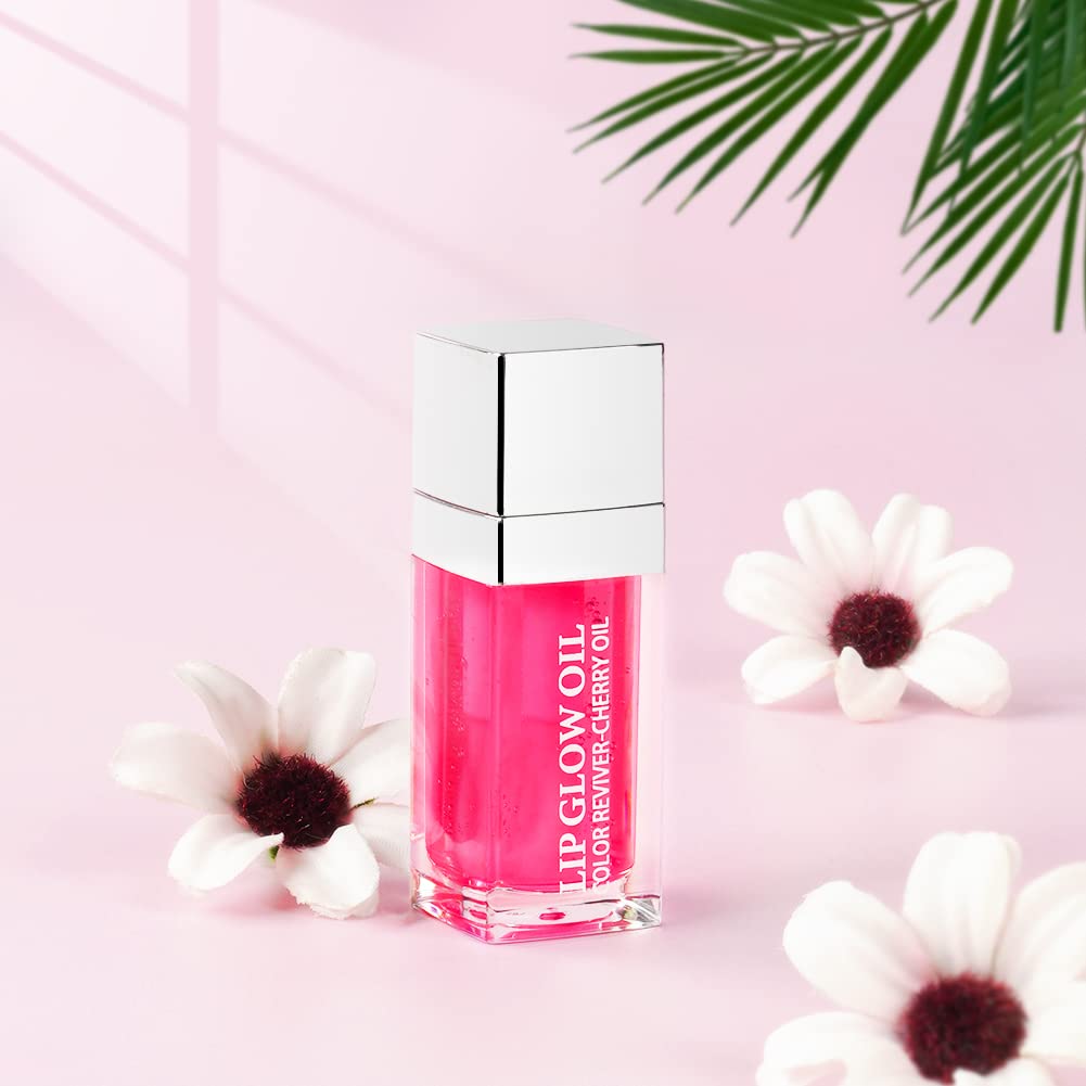 AOOWU Plumping Lip Oil Tinted, Moisturizing Long Lasting Nourishing Lip, Hydrating Gloss Tint Lipstick for Women, Glitter Shine Liquid Lipstick, Glaze Makeup Cosmetic, 015 - Cherry red, Pack of 1
