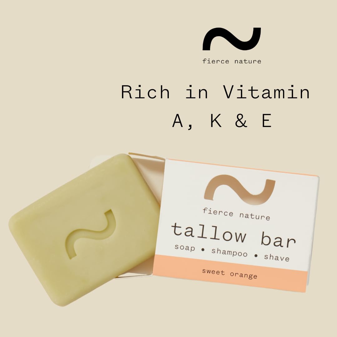 Fierce Nature Multi-Use Pure Tallow Bar | Organic & Natural Moisturising Bar for Face, Body, Hands & Hair | Non-Toxic Skincare Essential - Sweet Orange 80g Halalzen