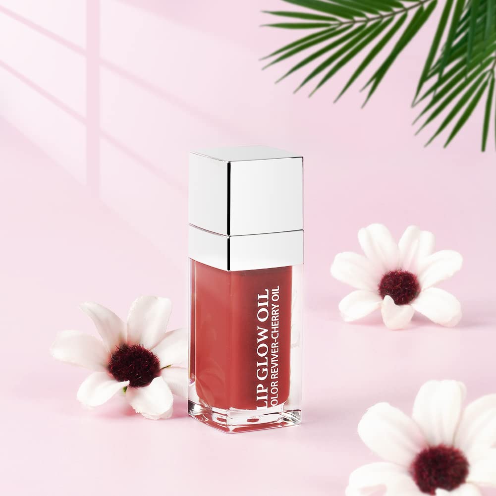 AOOWU Plumping Lip Oil Tinted, Moisturizing Long Lasting Nourishing Lip, Hydrating Gloss Tint Lipstick for Women, Glitter Shine Liquid Lipstick, Glaze Makeup Cosmetic, 015 - Cherry red, Pack of 1
