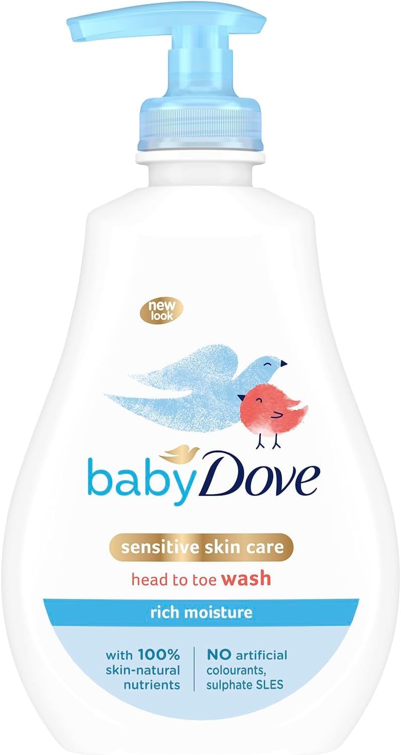Baby Dove Rich Moisture Head to Toe Wash - Gentle & Nourishing Hair and Body Wash for Babies, Tear-Free Formula, Delicate Fragrance, Keeps Hair and Skin Soft, Ideal for Newborns - 400ml, Pack of 3