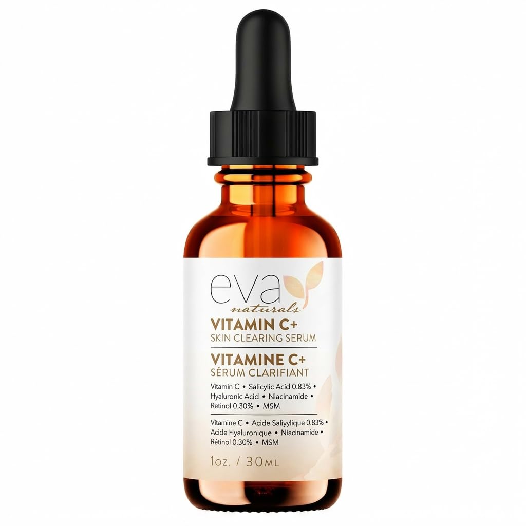 Eva Naturals Vitamin C+ Serum for Face – Anti-Aging Facial Serum with Niacinamide, Retinol, Hyaluronic Acid, Salicylic Acid & Rosehip Oil for Dark Spots, Uneven Skin Tone & Radiant Glow (30 mL)