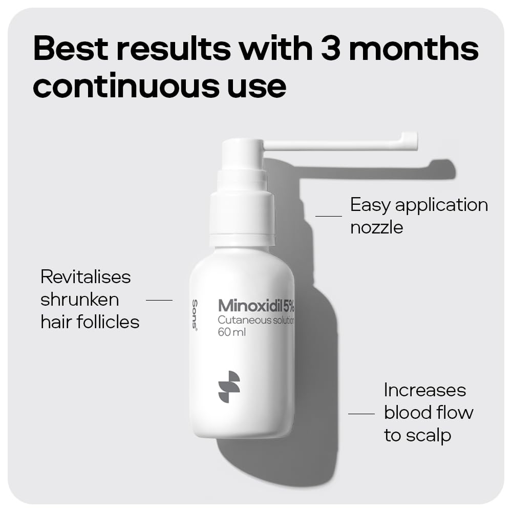 Sons Minoxidil 5% Spray for Men (1x60ml), Clinically Proven Hair Regrowth & Thickening Formula, Anti-Hair Loss Treatment, Stimulates Follicles, Easy to Use Precision Application System, Made in Europe