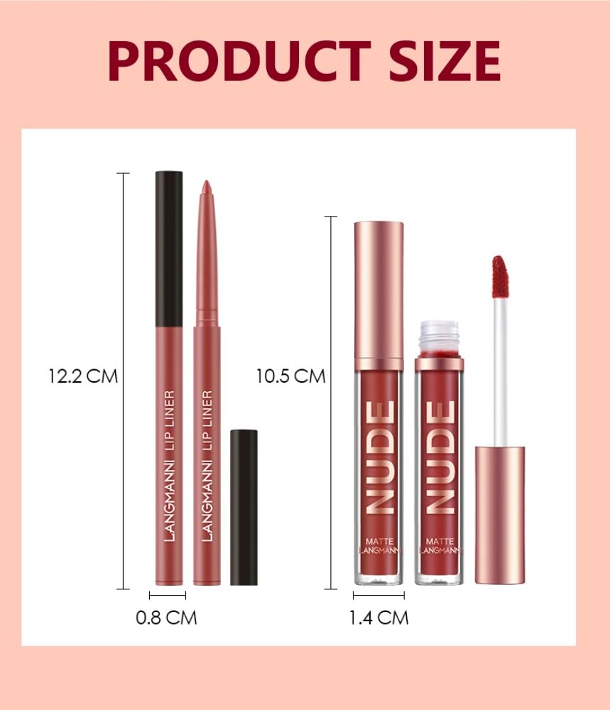 LANGMANNI 6 Matte Lipstick with 6 Lipliners Durable Lip Gloss,Long-Lasting&Waterproof Non-Stick Cup High Pigmented Velvet Lipgloss Kit,Beauty Cosmetics Gift for Girls(12PCS) Halalzen