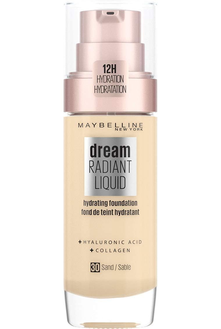 Maybelline Foundation, Dream Radiant Liquid Hydrating Foundation with Hyaluronic Acid and Collagen - Lightweight, Medium Coverage Up to 12 Hour Hydration, 30 Sand Halalzen