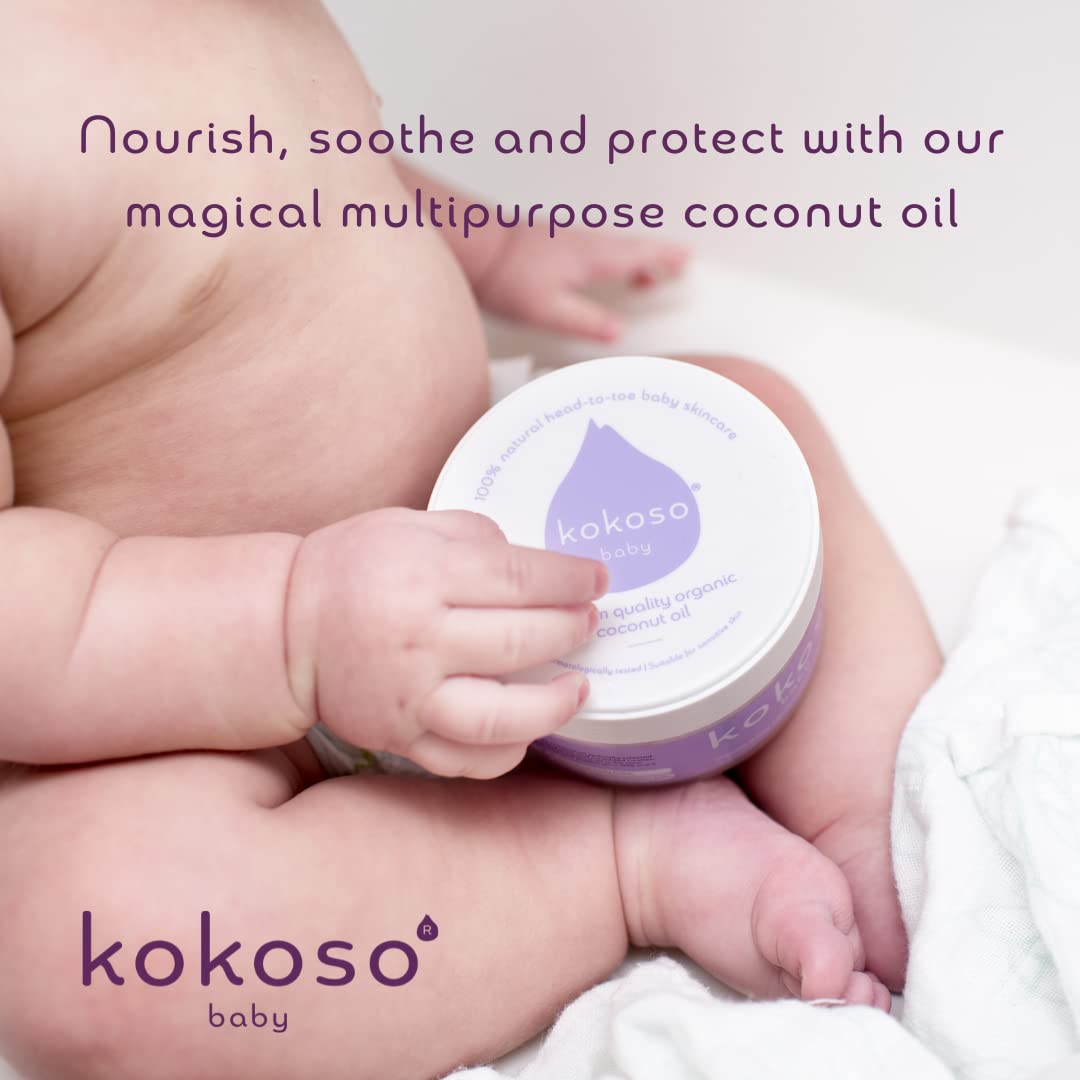 Kokoso Baby Organic Coconut Oil - Moisturising 100% Natural Baby Oil for Baby Massage, Dry, Sensitive and Normal Baby Skin - 200ml Halalzen